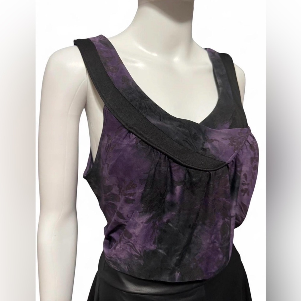 dressbarn Purple and Black Floral-Effect Scoop Neck Tank